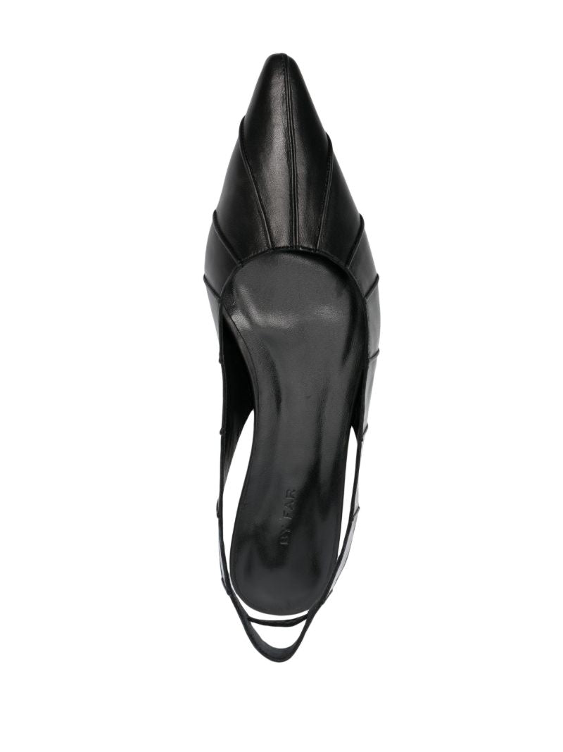 Black Cyd Leather Flat Slingback Pumps