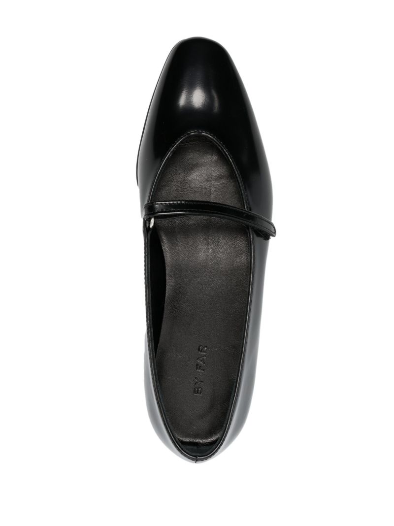 Black Front Strapped Leather Ballet Pumps