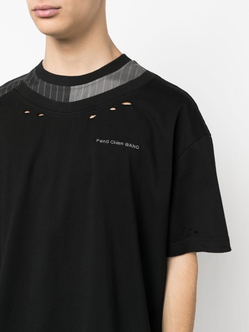 Black Striped Patchwork T-shirt