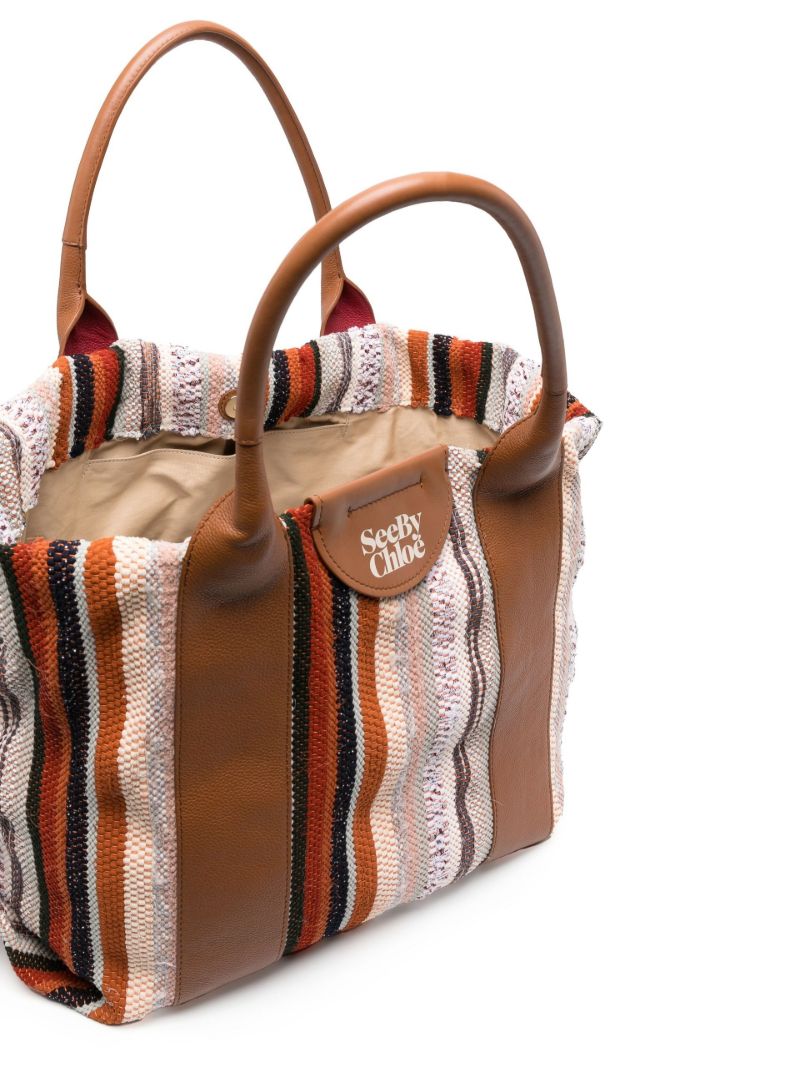 Brown Laetizia Striped Cotton Tote Bag