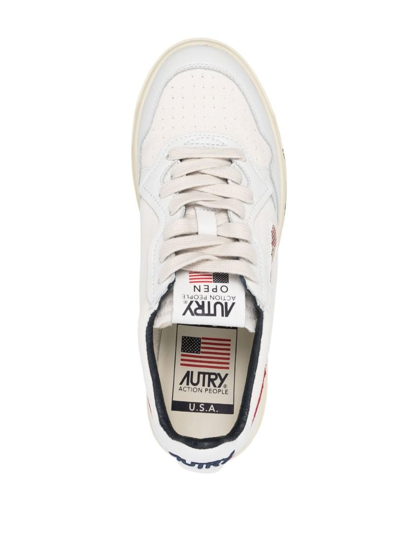 White Open Low Leather Sneakers