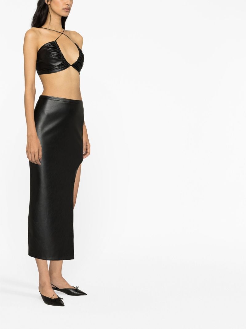 Black Crossover Faux Leather Top
