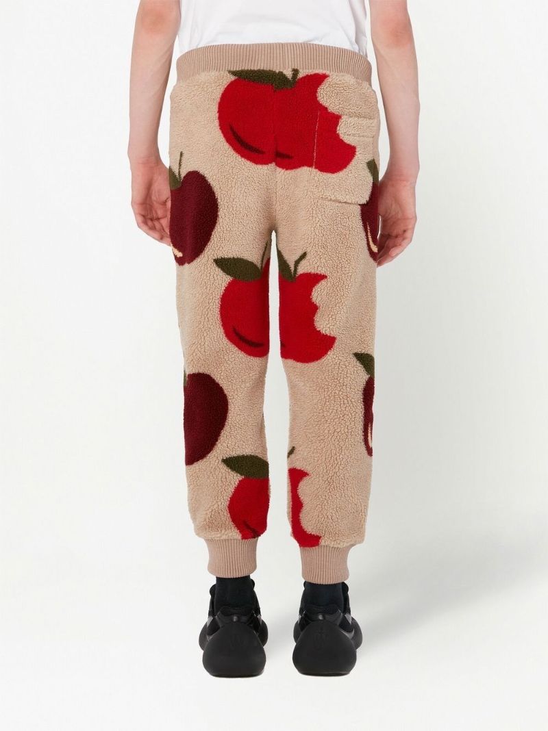 Neutral Apple Print Fleece Track Pants