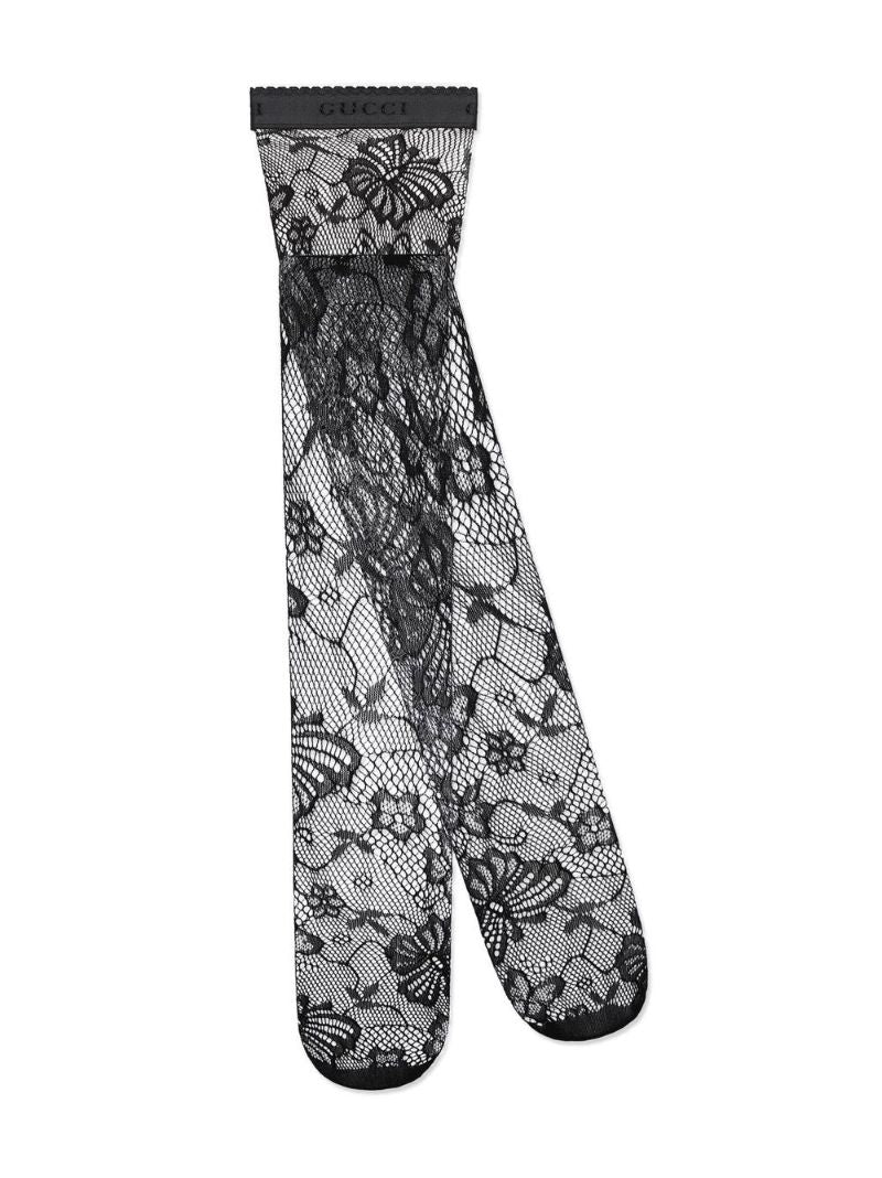 Black Embroidered Design Tights