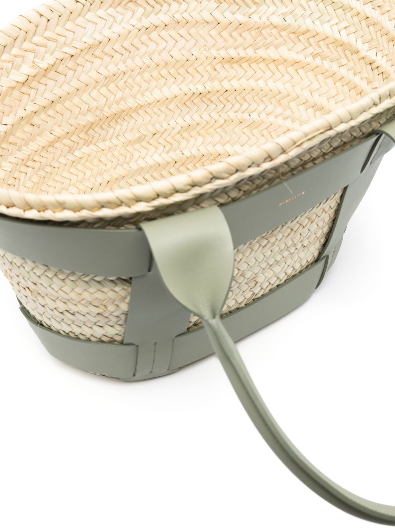 Khaki Green Leather and Raffia Santorini Handbag