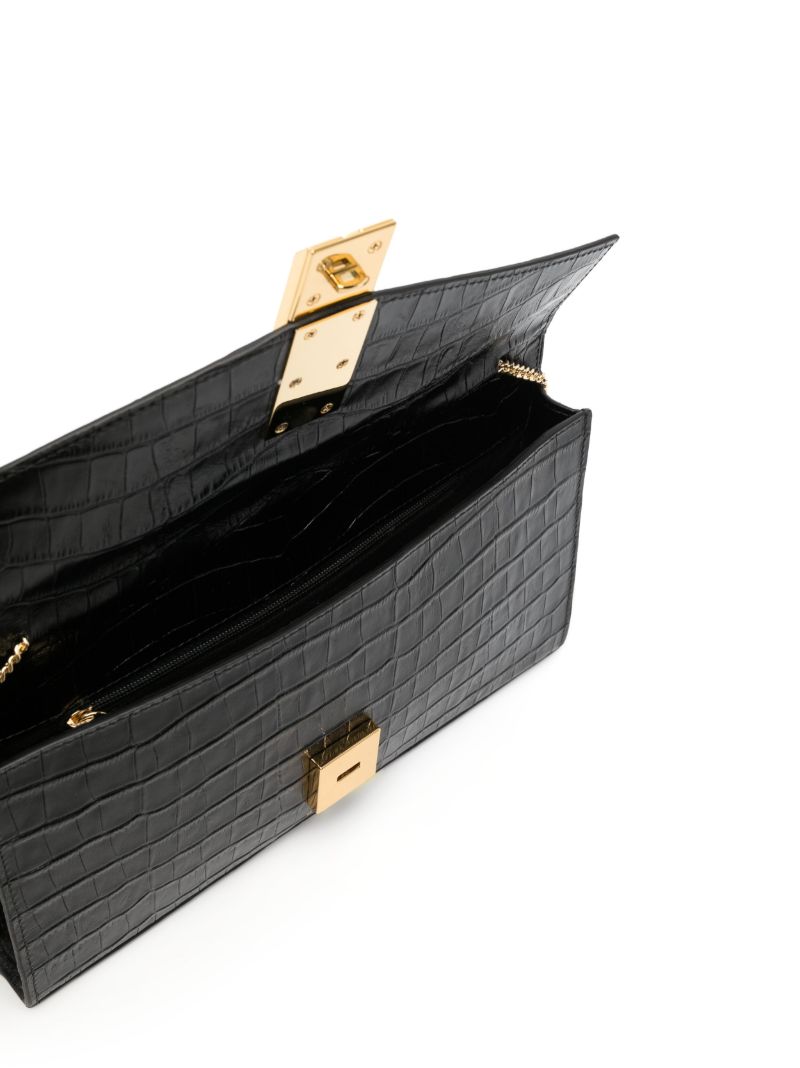 Black Crocodile-embossed Shoulder Bag