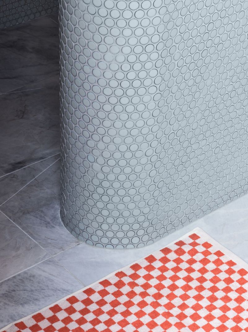 Orange and White Checked Bath Mat