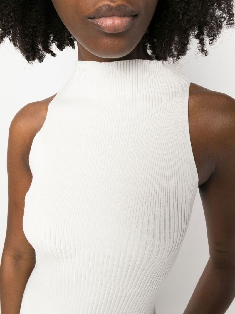 Neutral Ribbed-knit Maxi Dress
