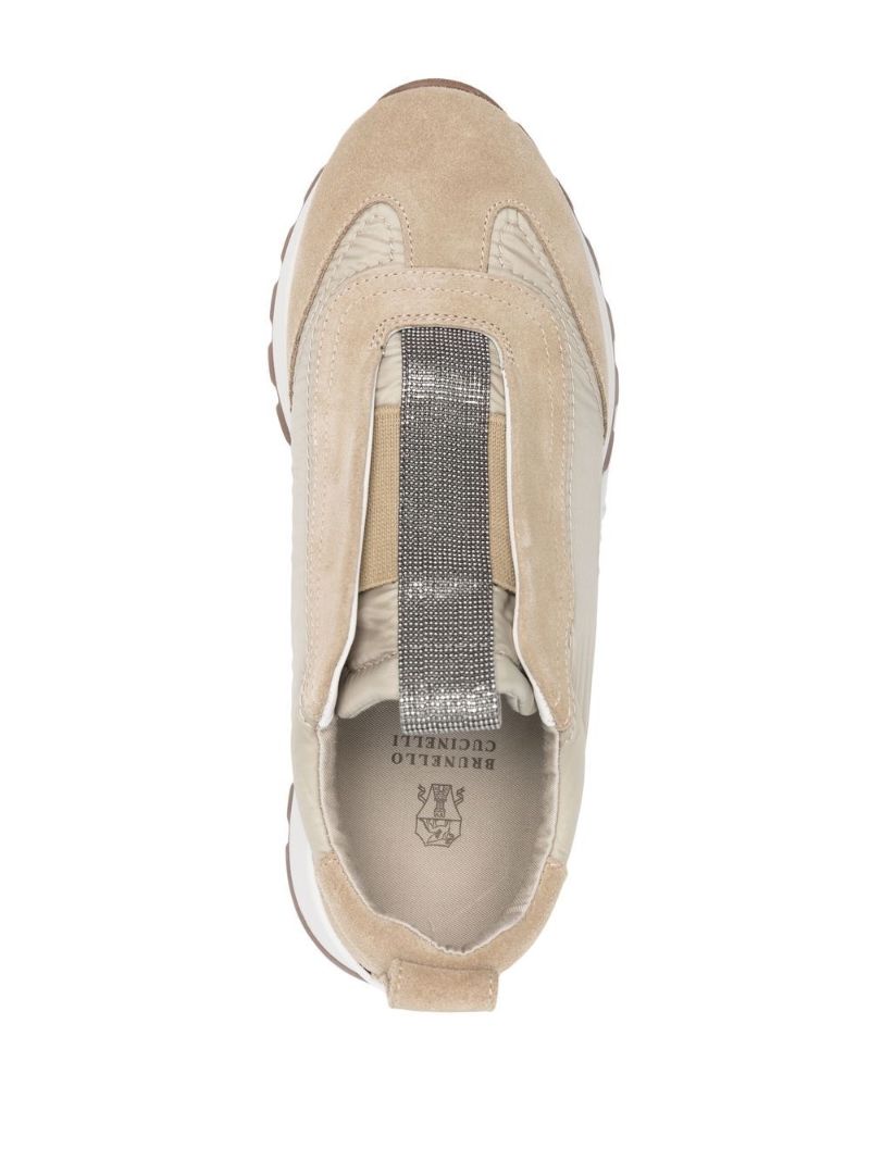 Beige Embellished Low-top Leather Sneakers