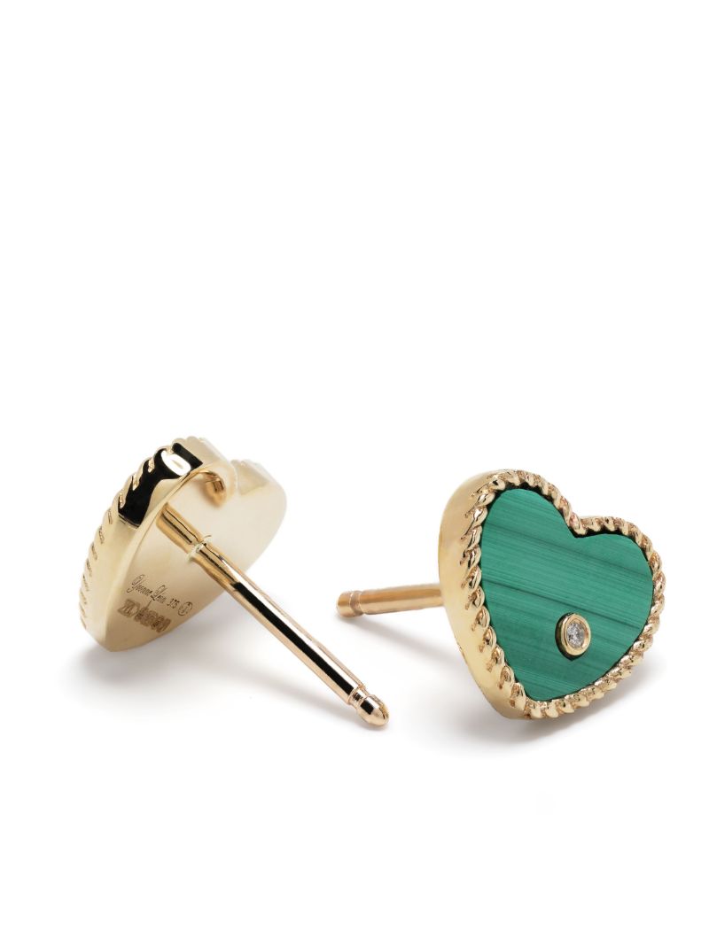 9k Yellow Gold Baby CÃ_x0085_â_x0080__x009c_ur Malachite and Diamond Stud Earrings