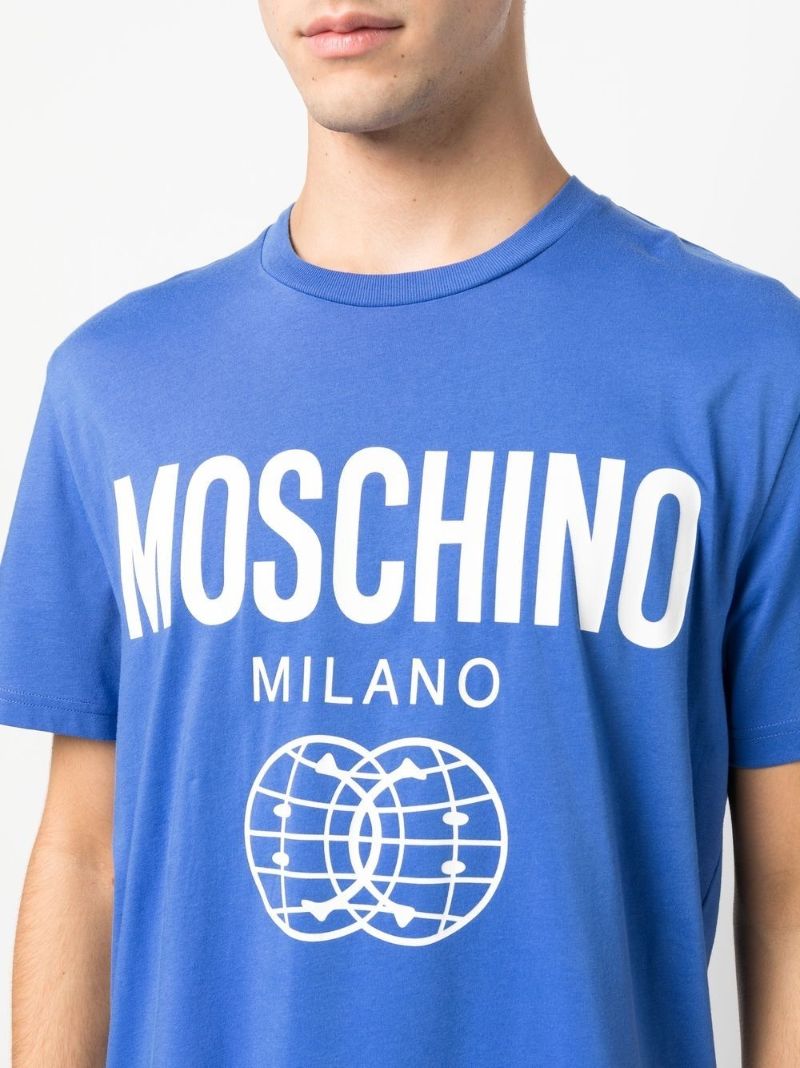 Blue Logo Print Cotton T-shirt