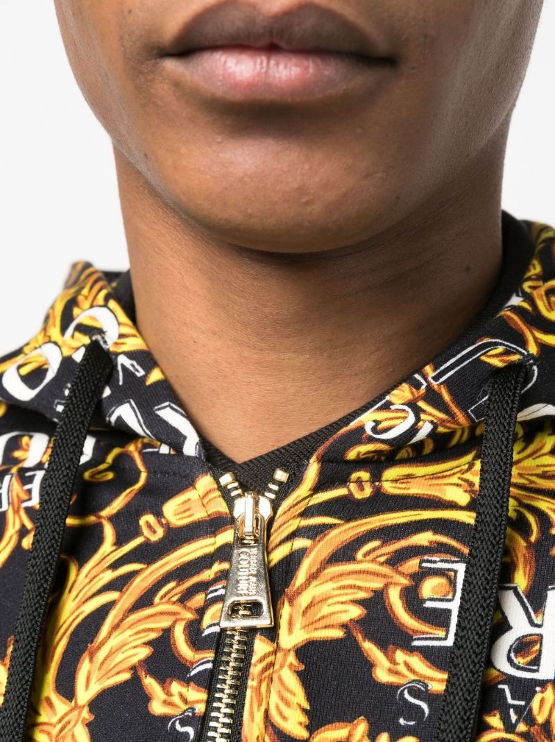 Black Baroque-print Zip-up Hoodie