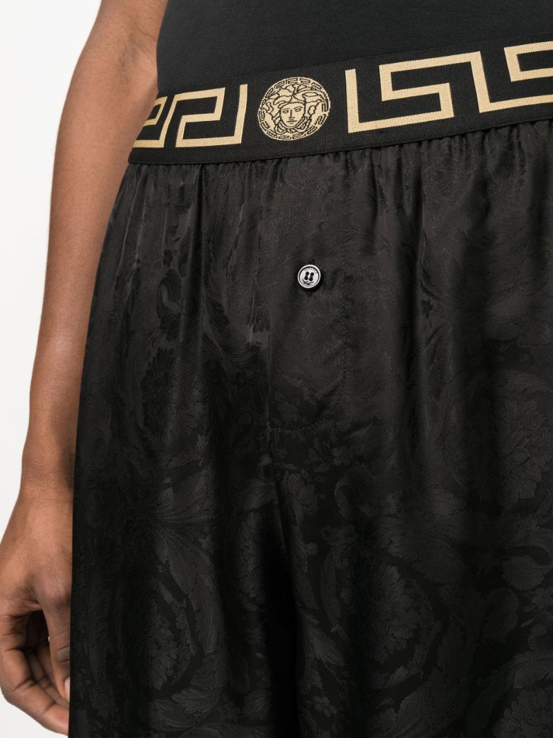 Black Greca Pattern Straight Leg Trousers