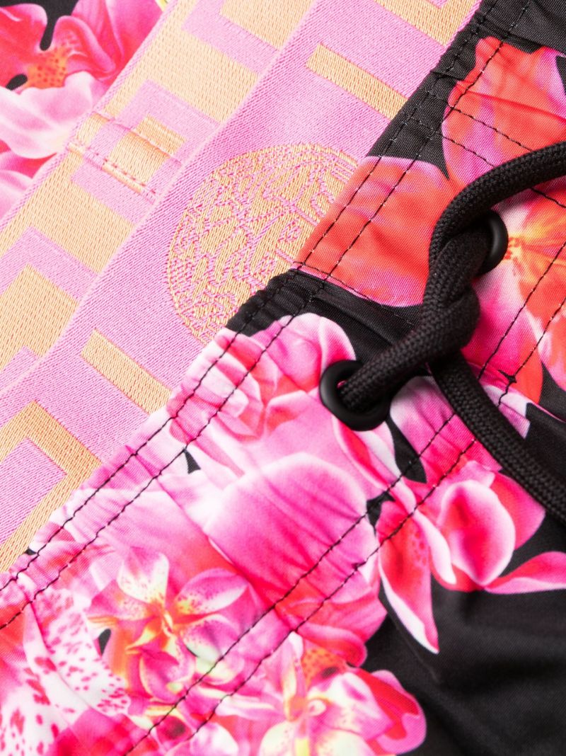 Black Floral Print Swim Shorts