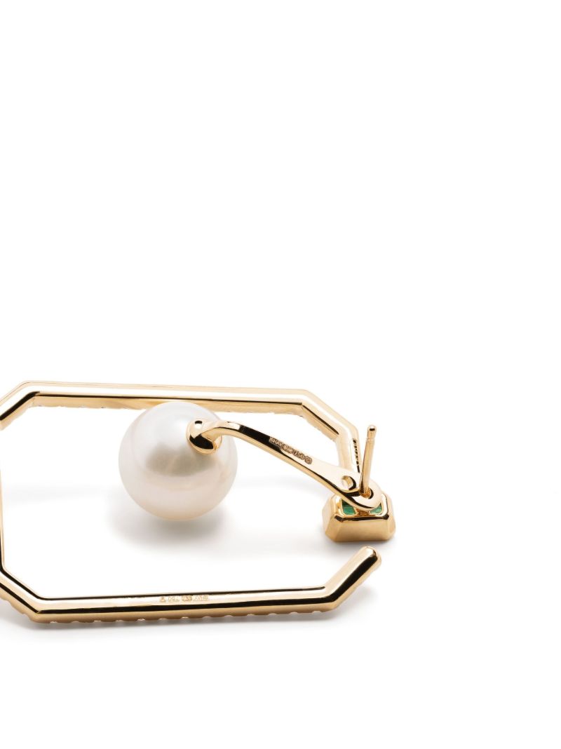18k Yellow Golf Pearl and Diamond Hoop Earrings