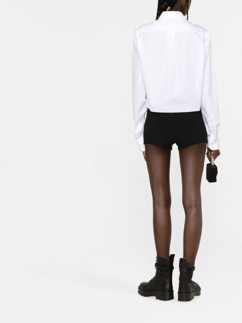 White Cropped Embroidered Logo Poplin Shirt
