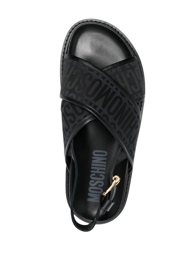 Black Logo Print Slingback Sandals