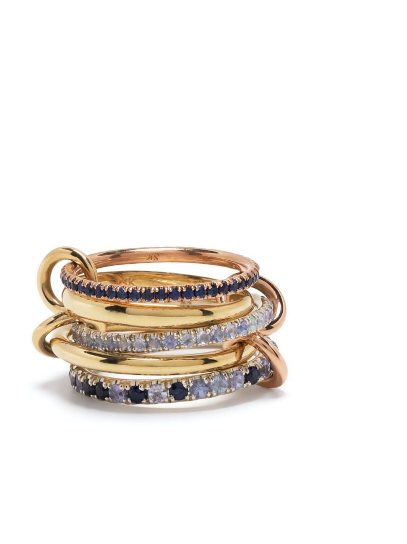 18k Yellow Gold Atlas Sapphire and Tanzanite Ring