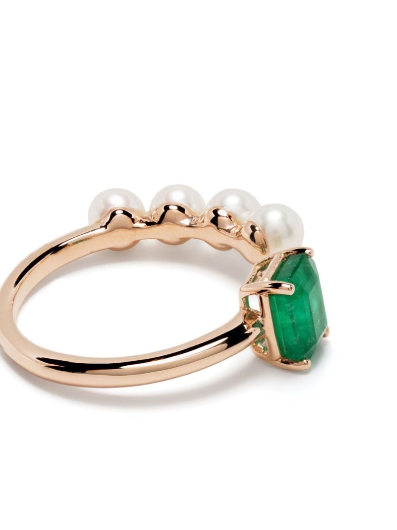 18k Rose Gold Emerald and Pearl Floating Ring
