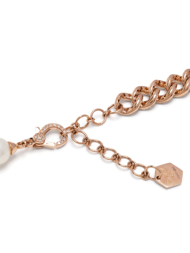 18k Rose Gold Split Lariat Pearl and Diamond Necklace
