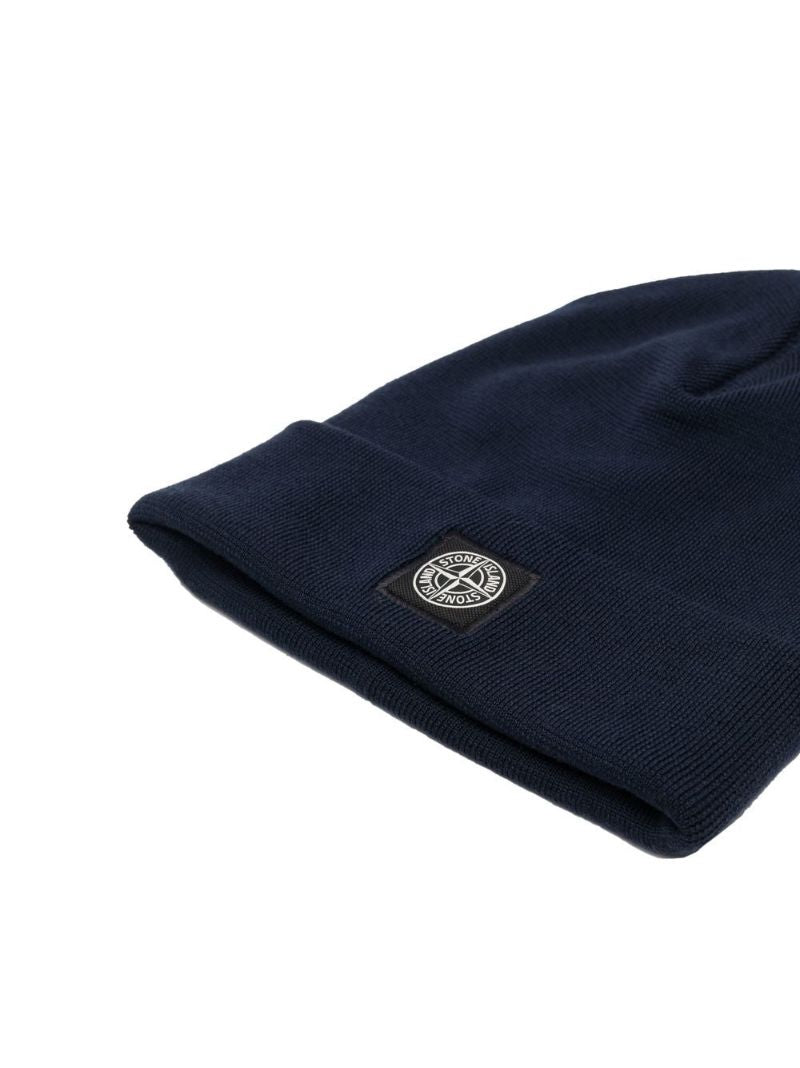 Blue Logo Patch Wool Beanie Hat