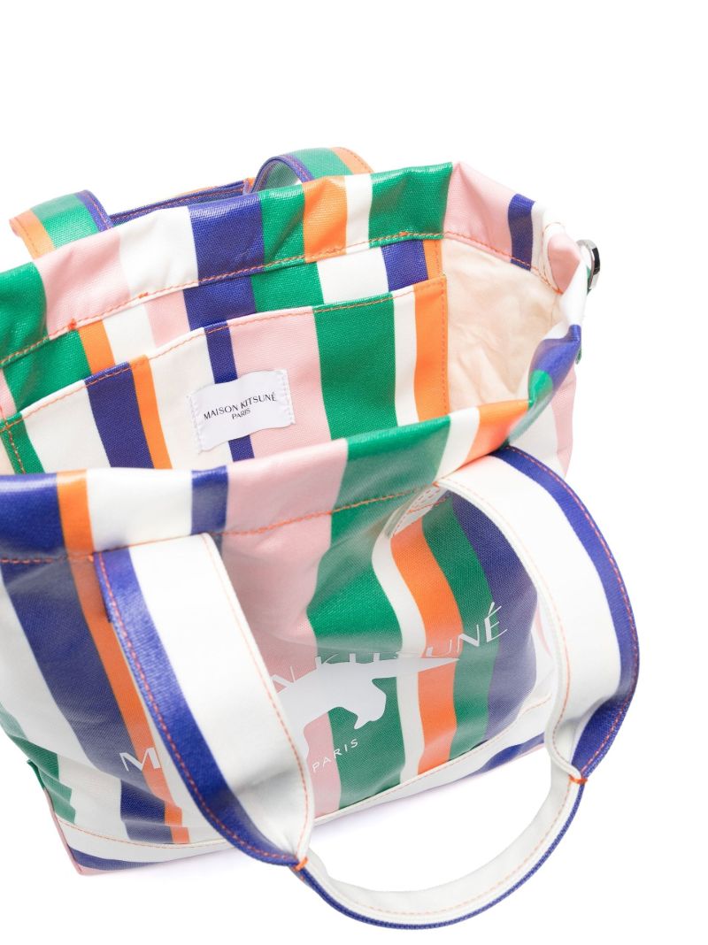 White N/s Striped Coated Tote Bag