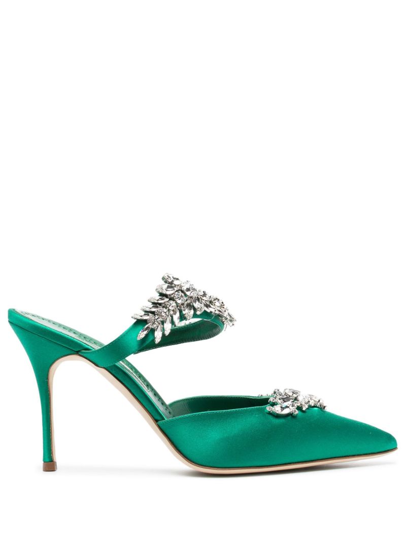 Green Lurum 90 Satin Mules