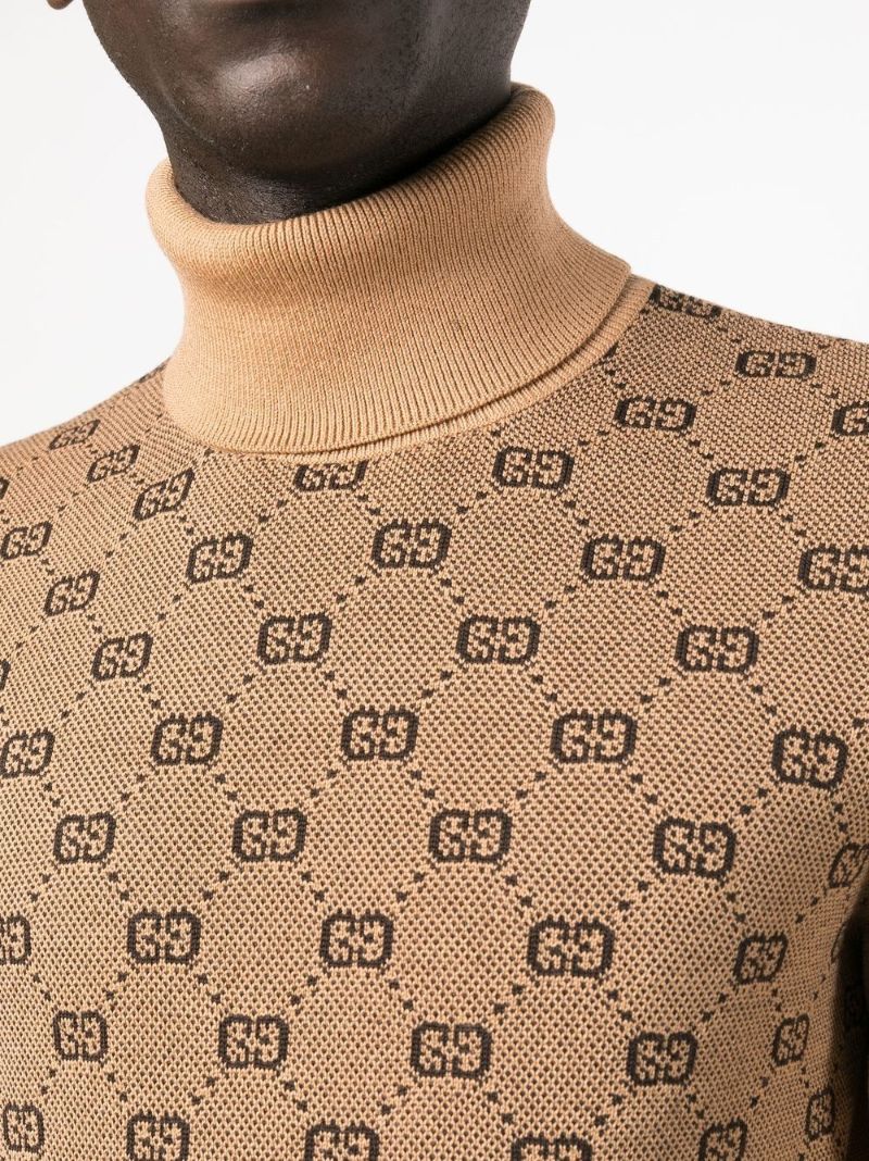 Brown Gg Jacquard Wool Sweater