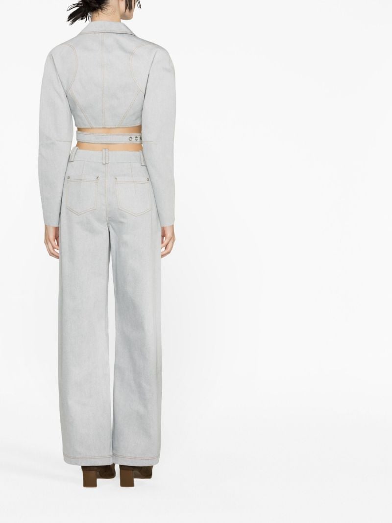 Blue Wrap-front Cotton Cropped Jacket