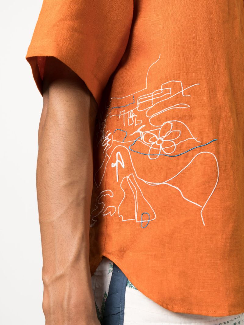 Orange Embroidered Short Sleeve Shirt