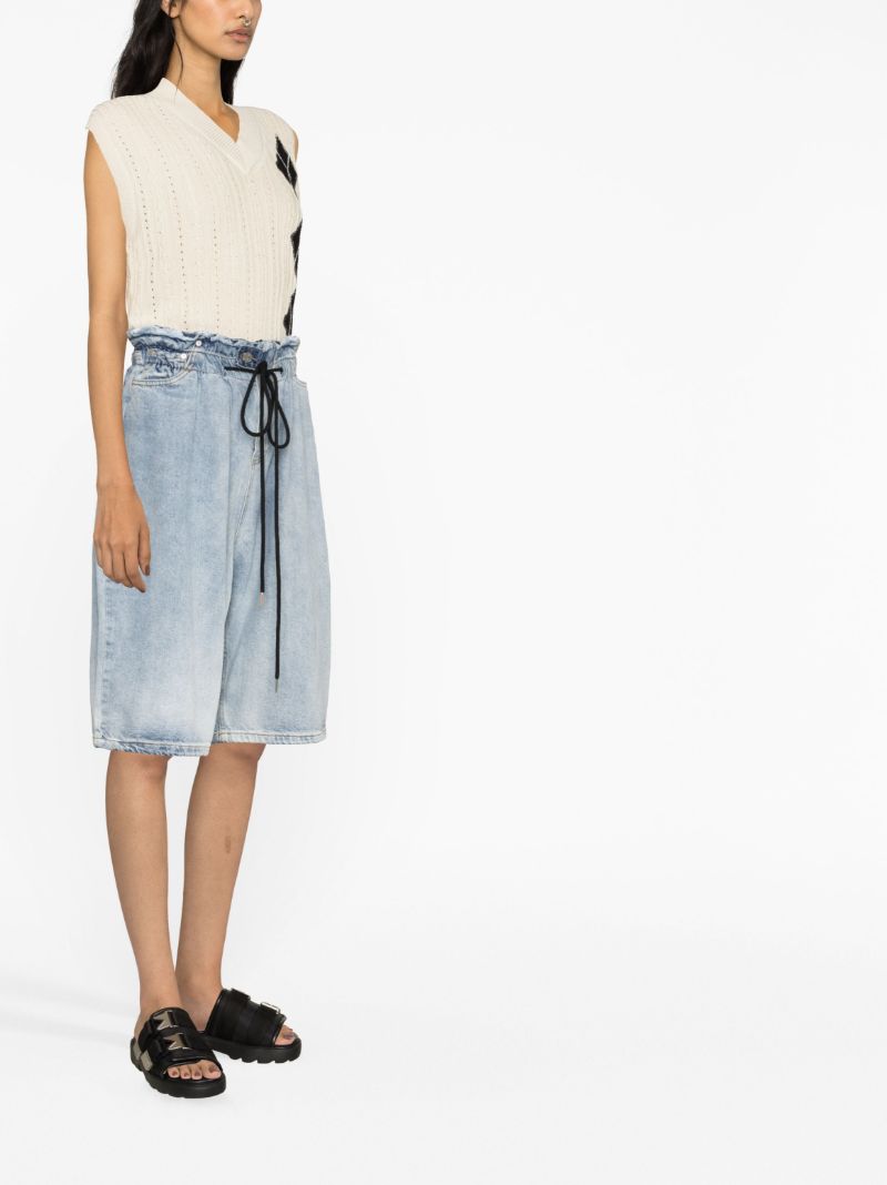 Blue Drawstring Waistband Denim Shorts