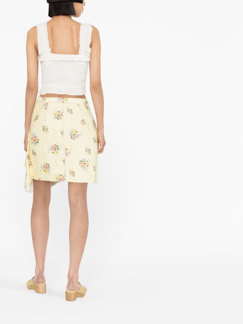 Yellow Floral Print Denim Skirt
