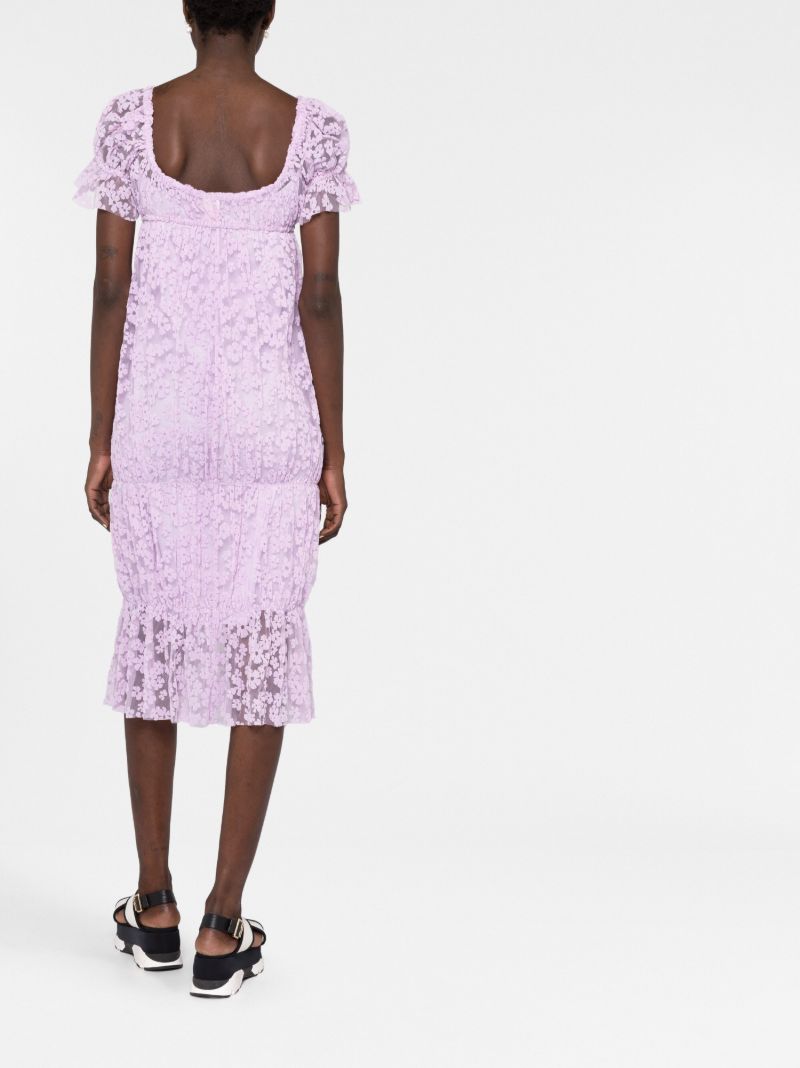 Purple Floral Drawstring Midi Dress