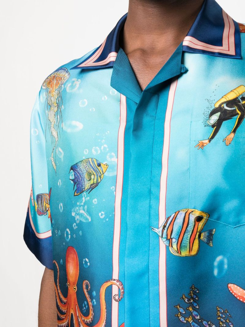 Blue Graphic Print Silk Shirt