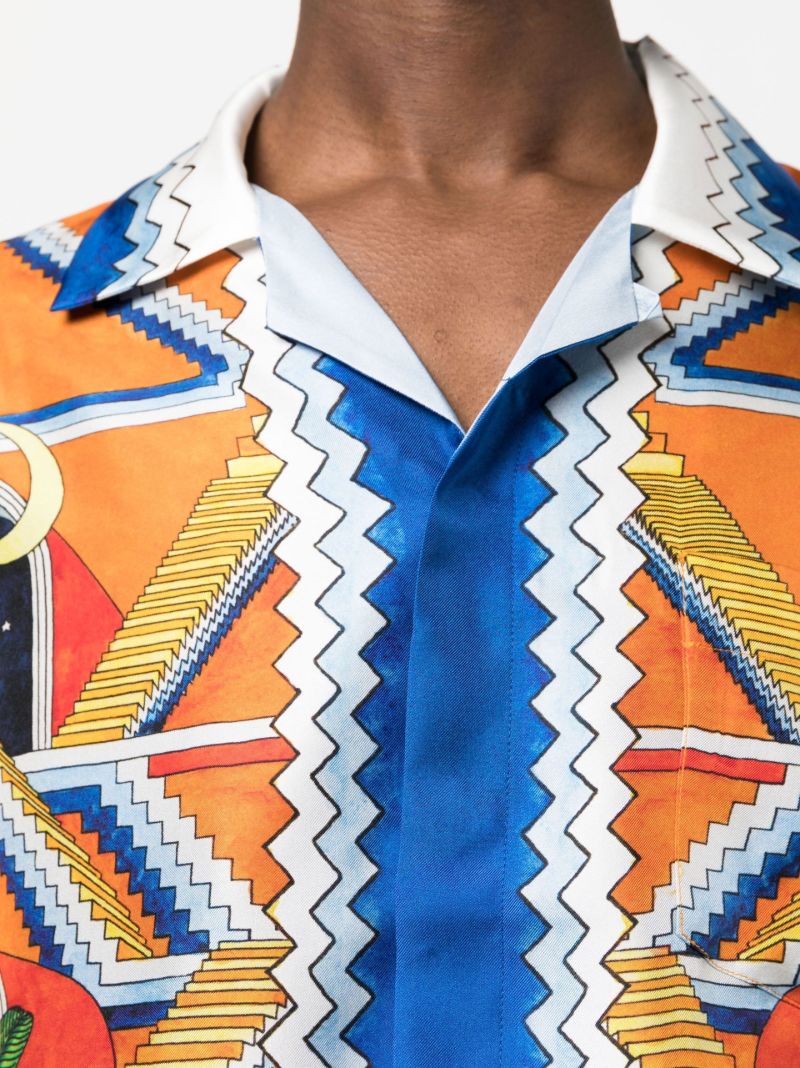 Orange Escalier Infini Print Silk Shirt