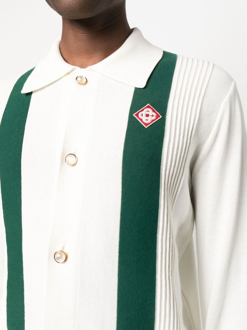 White Logo Patch Ribbed Cardigan