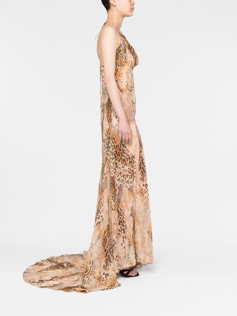 Brown Leopard Print Silk Maxi Dress