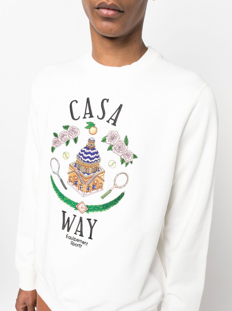 White Casa Way Embroidered Crew Neck Sweatshirt