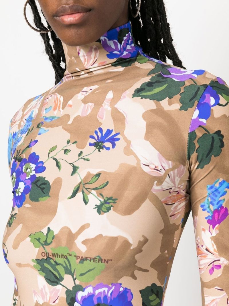 Brown Camouflage Floral Print Top