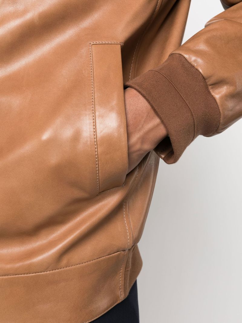 Brown Zip Up Leather Bomber Jacket