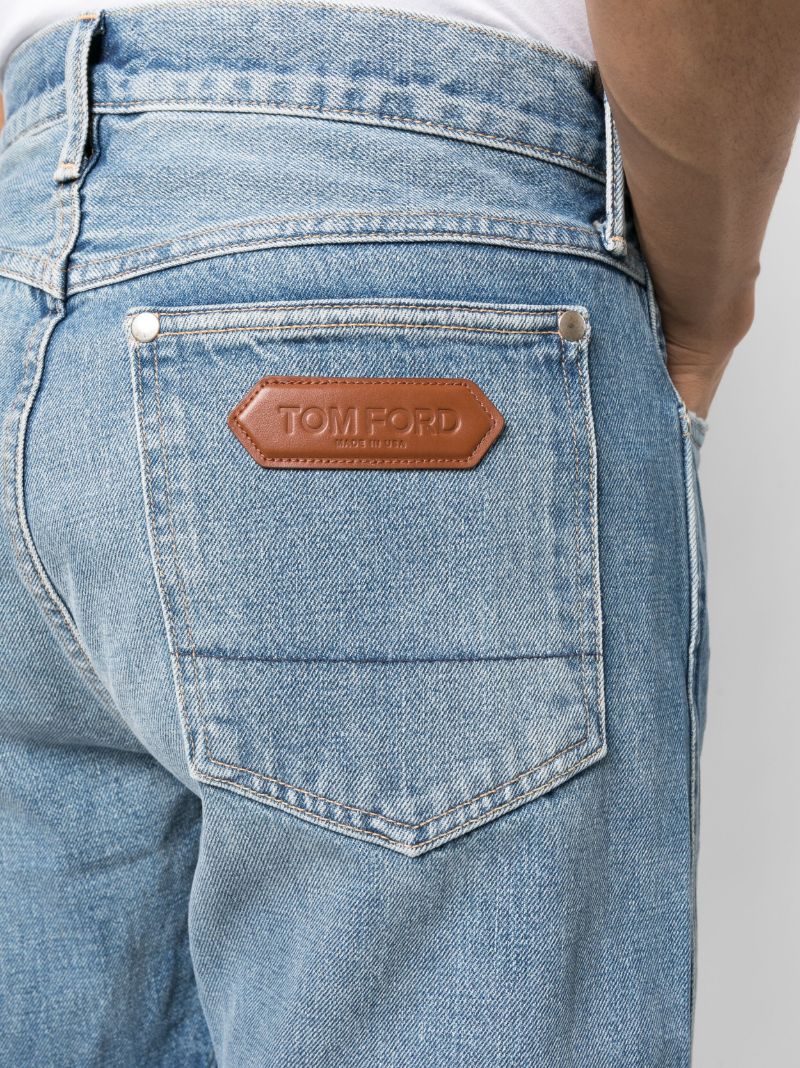 Blue Distressed Tapered Jeans