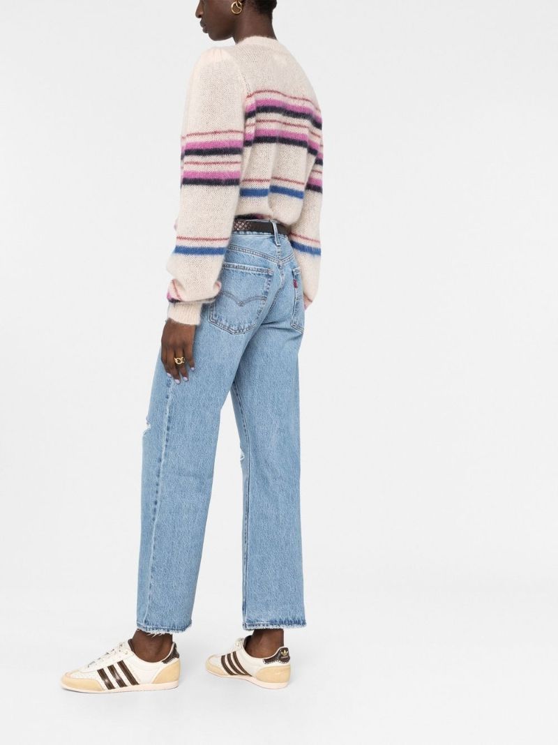 Blue Baggy Bootcut Distressed Jeans