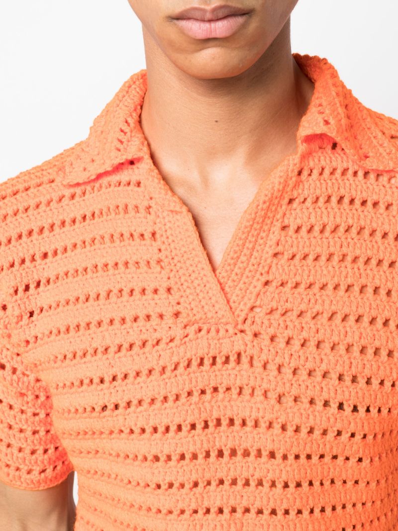 Orange Shalom Woven Cropped Polo Top