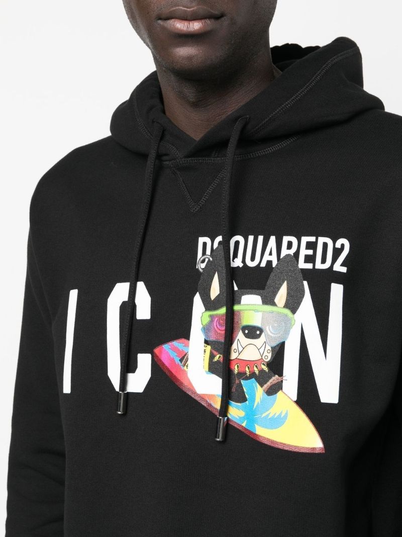 Black Logo Print Cotton Hoodie