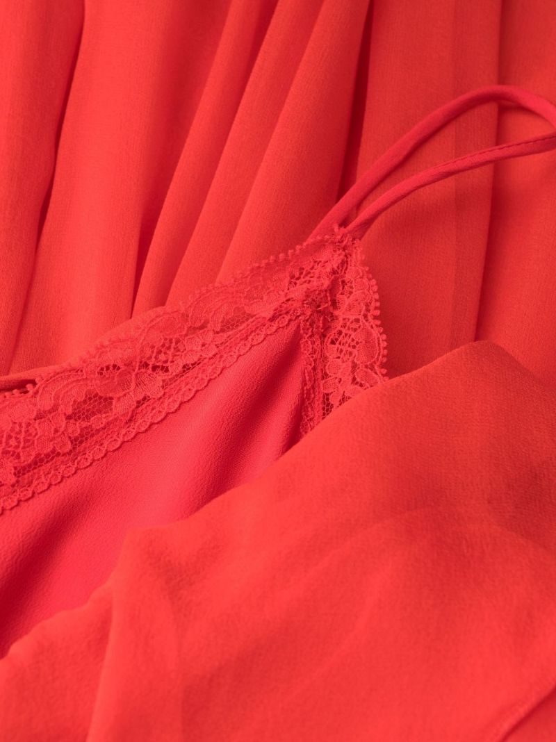 Red Ruffled Silk Chiffon Gown