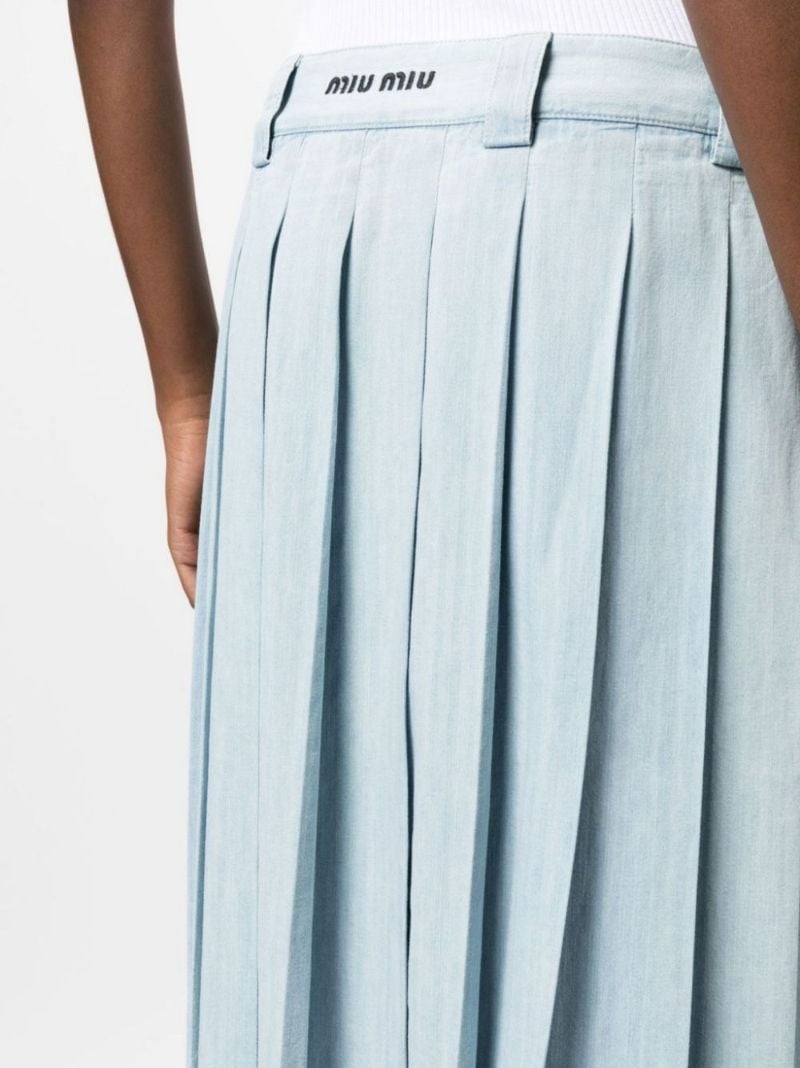 Blue Pleated Chambray Midi Skirt