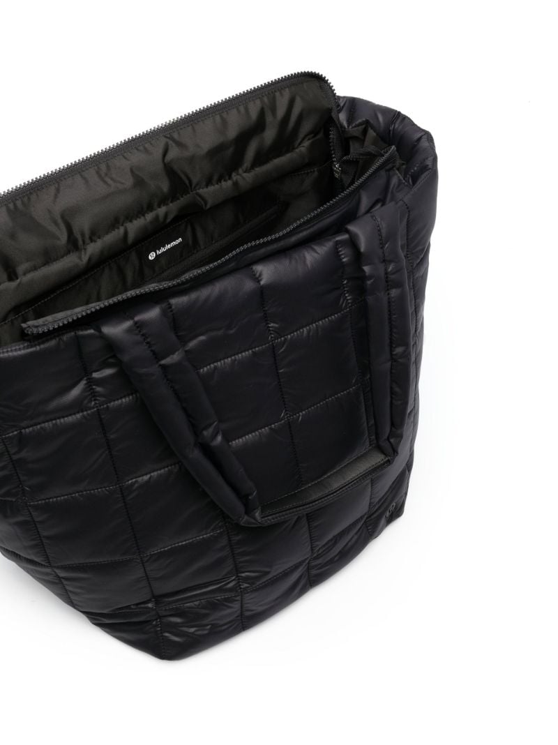 Black Quilted Grid Tote Bag