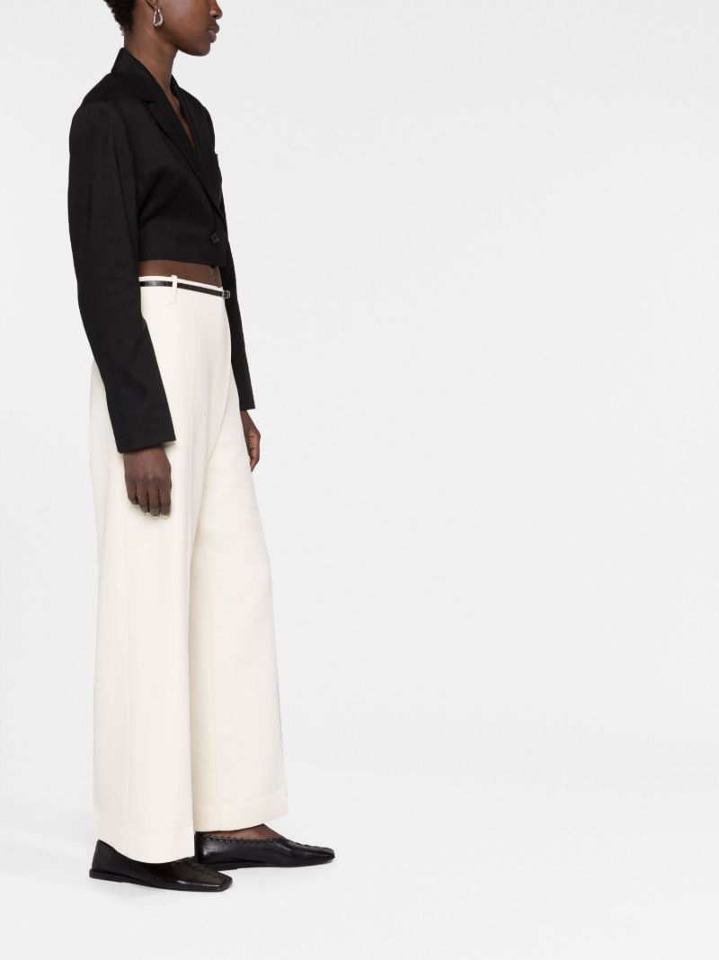 Neutral Belted Crossover Wide-leg Trousers