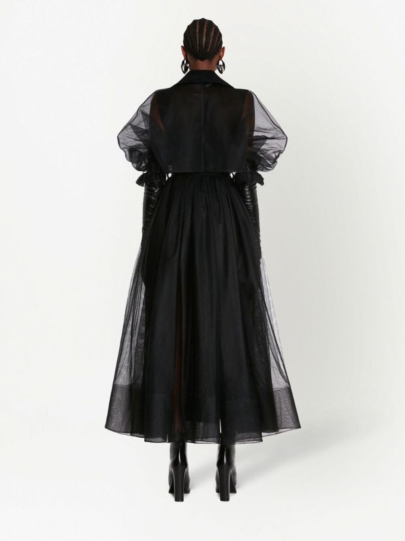 Black Explode Belted Tulle Trench Coat