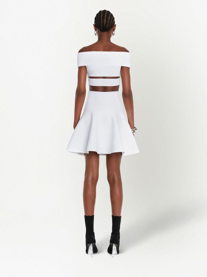 White Off-the-shoulder Slashed Mini Dress